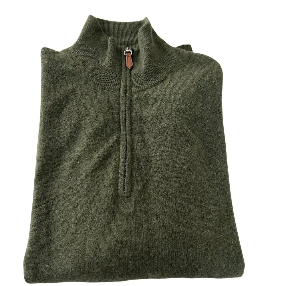 Alan Flusser Cashmere 1/4 Zip Sweater Green Mens XL Luxury Knit Pullover